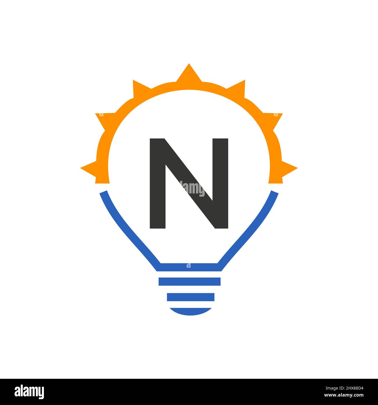 Letter N Electric Logo, Letter N With Light Bulb Vector Template. Eco Energy Power Electricity, Think Idea, Inspiration, Energy Recycle Concept Stock Vector