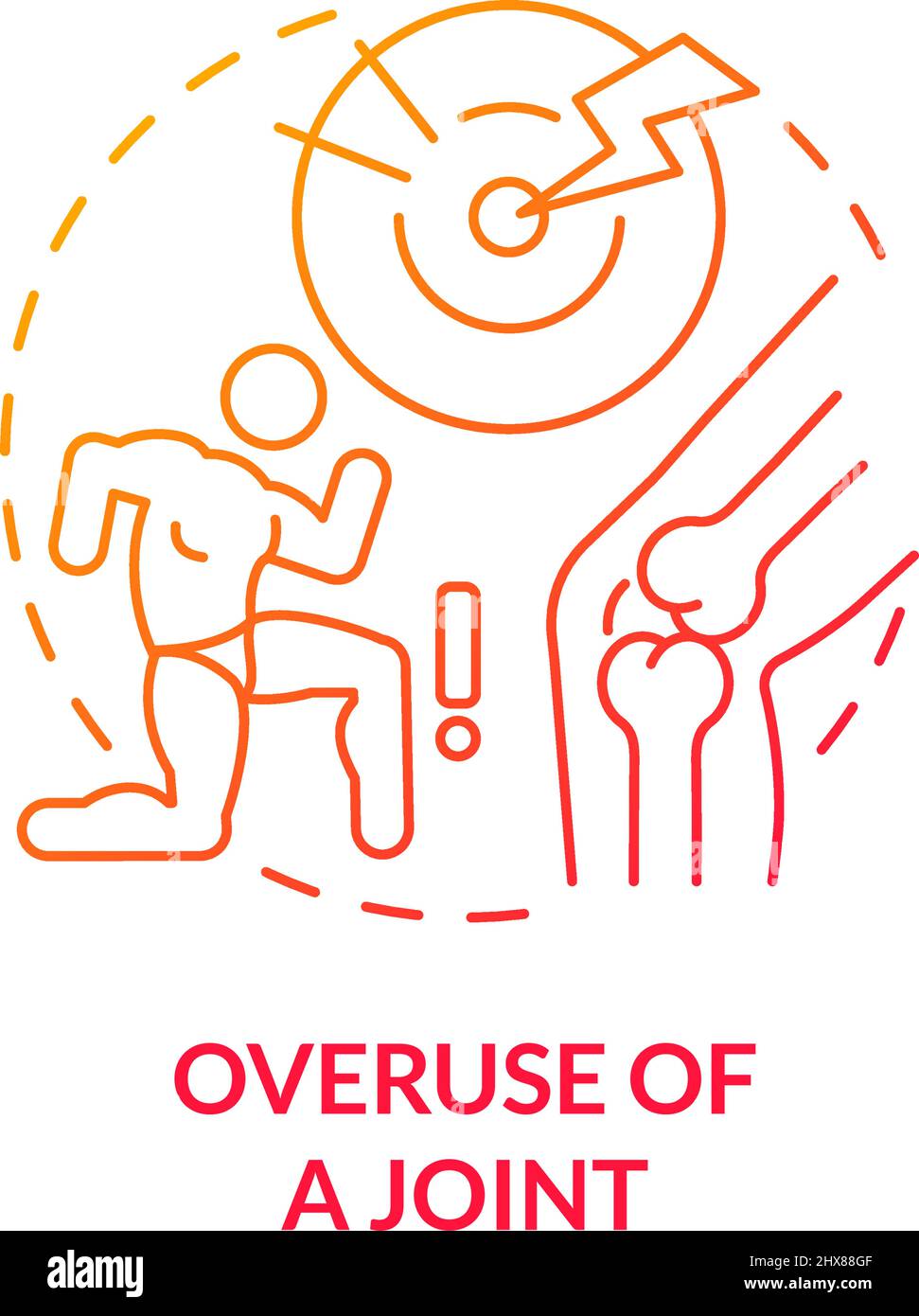 Overuse of joint red gradient concept icon Stock Vector