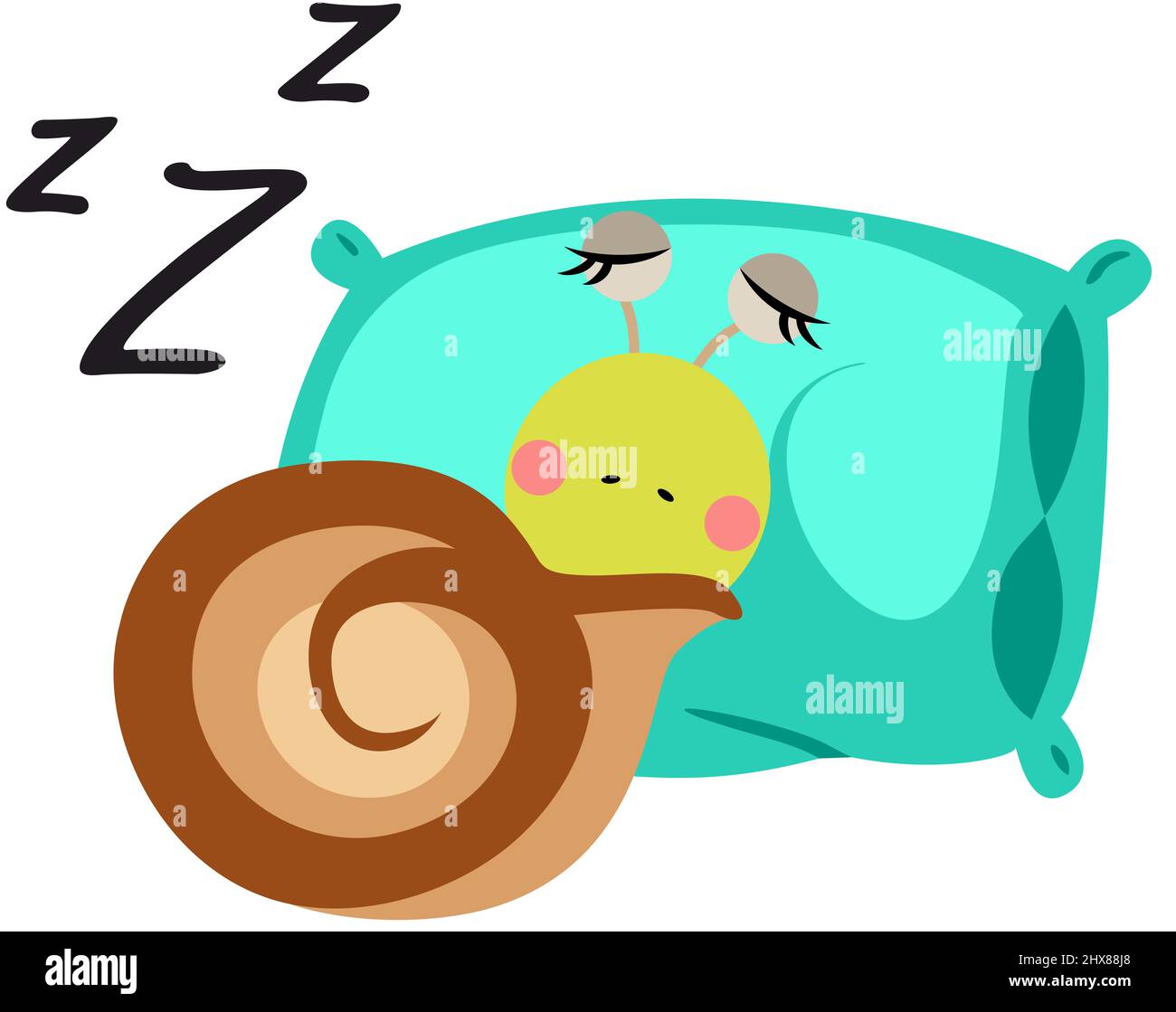 Funny snail sleeping with pillow Stock Photo