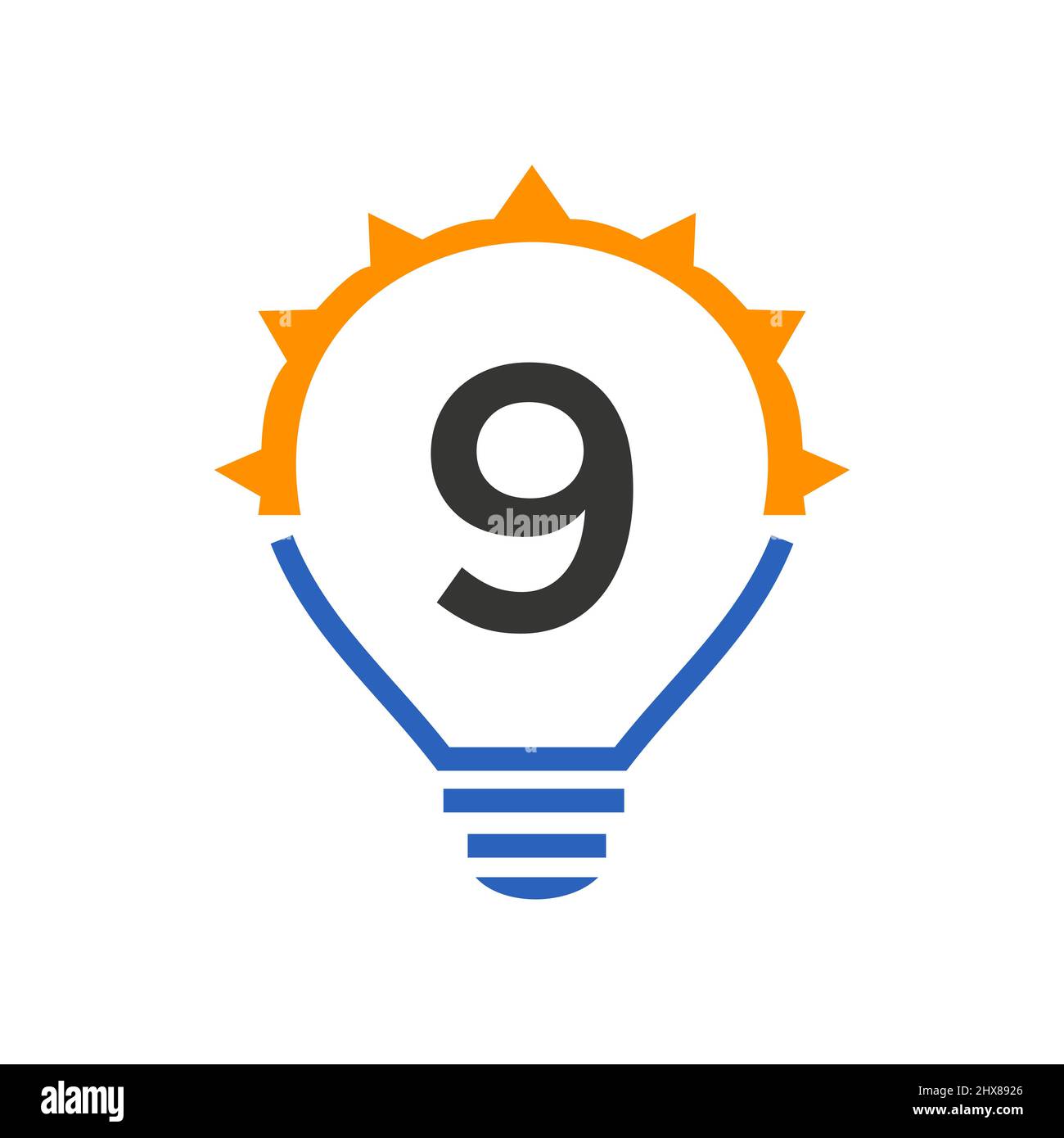 Letter 9 Electric Logo, Letter 9 With Light Bulb Vector Template. Eco Energy Power Electricity, Think Idea, Inspiration, Energy Recycle Concept Stock Vector