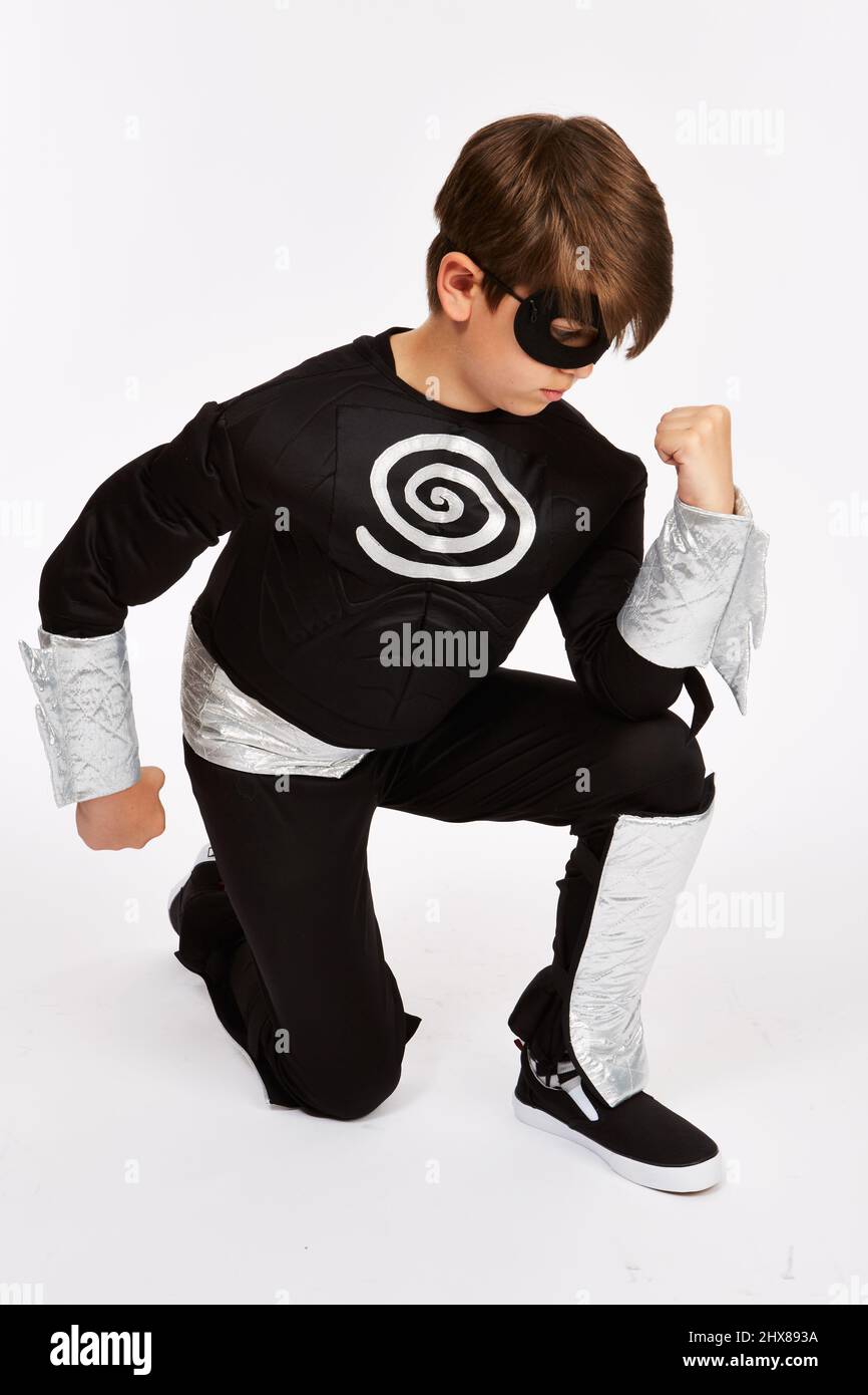 Superhero costume. 11 years old. Stock Photo