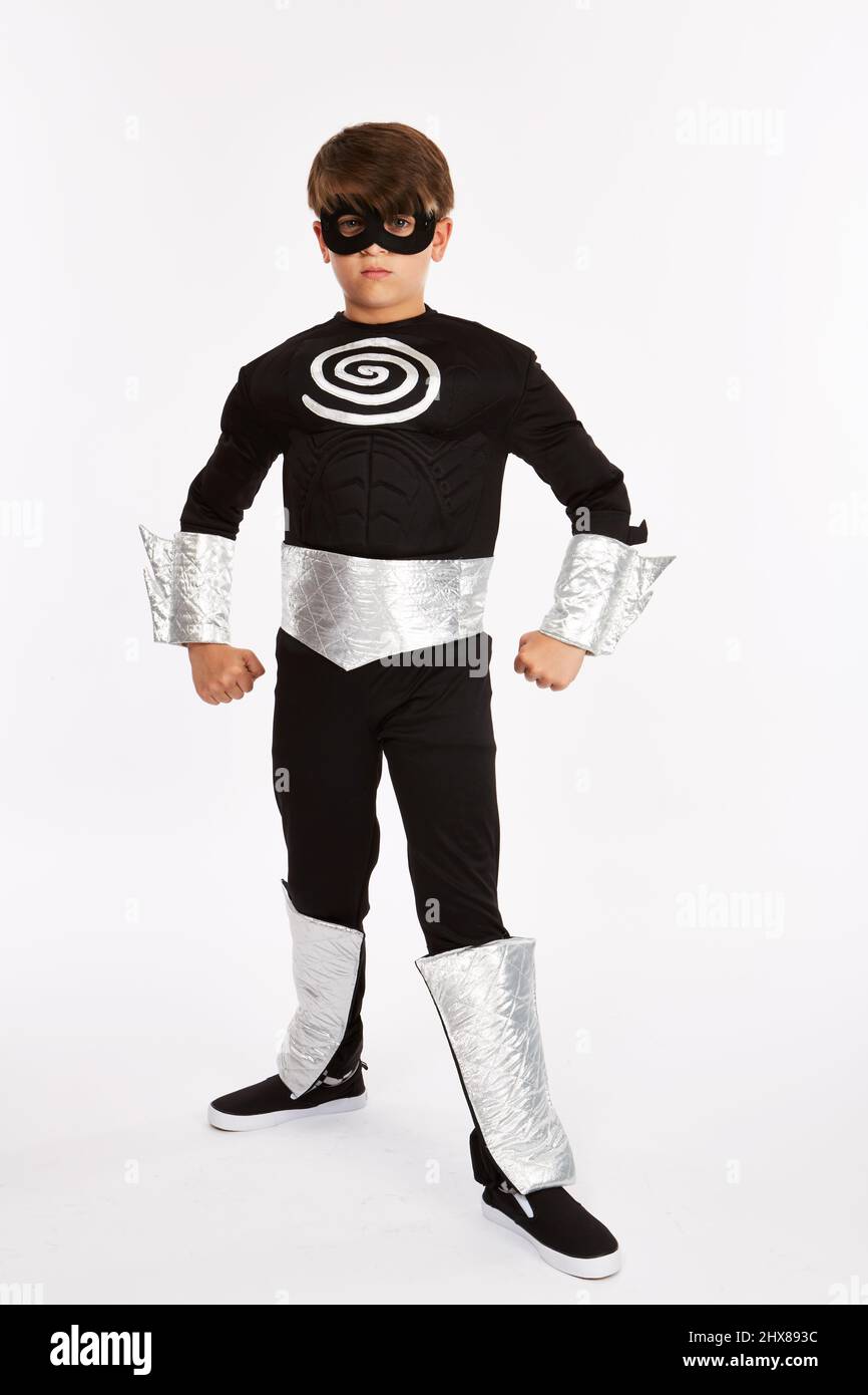 Superhero costume. 11 years old. Stock Photo