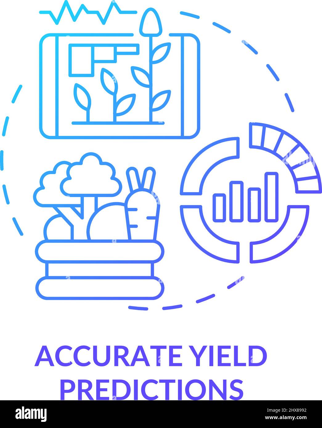 Accurate yield predictions blue gradient concept icon Stock Vector