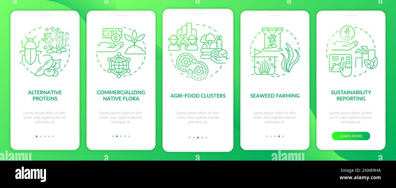 Agricultural trends green gradient onboarding mobile app screen Stock Vector
