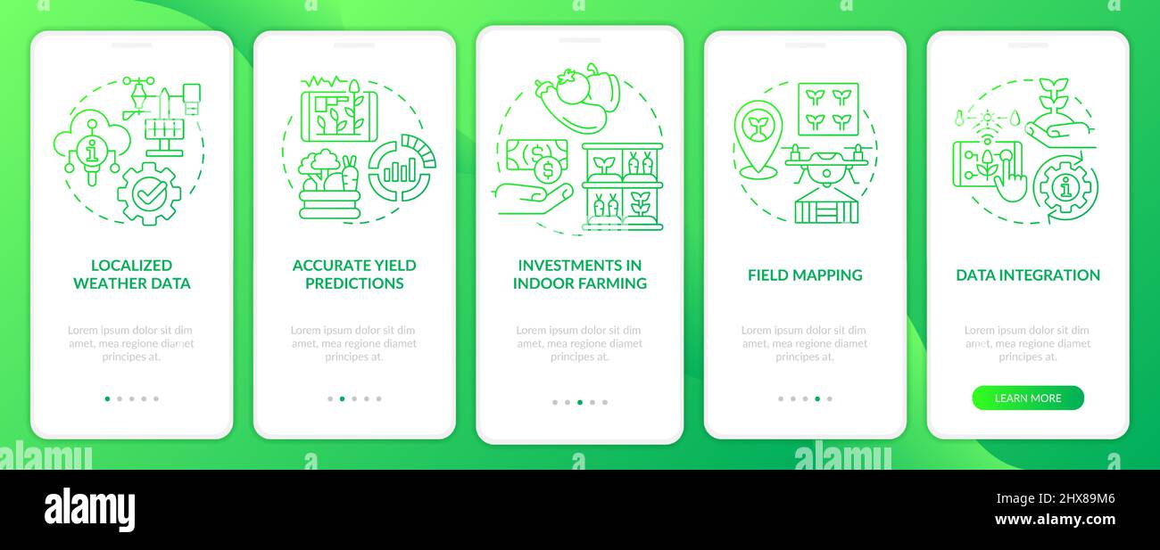 Current farming trends green gradient onboarding mobile app screen Stock Vector