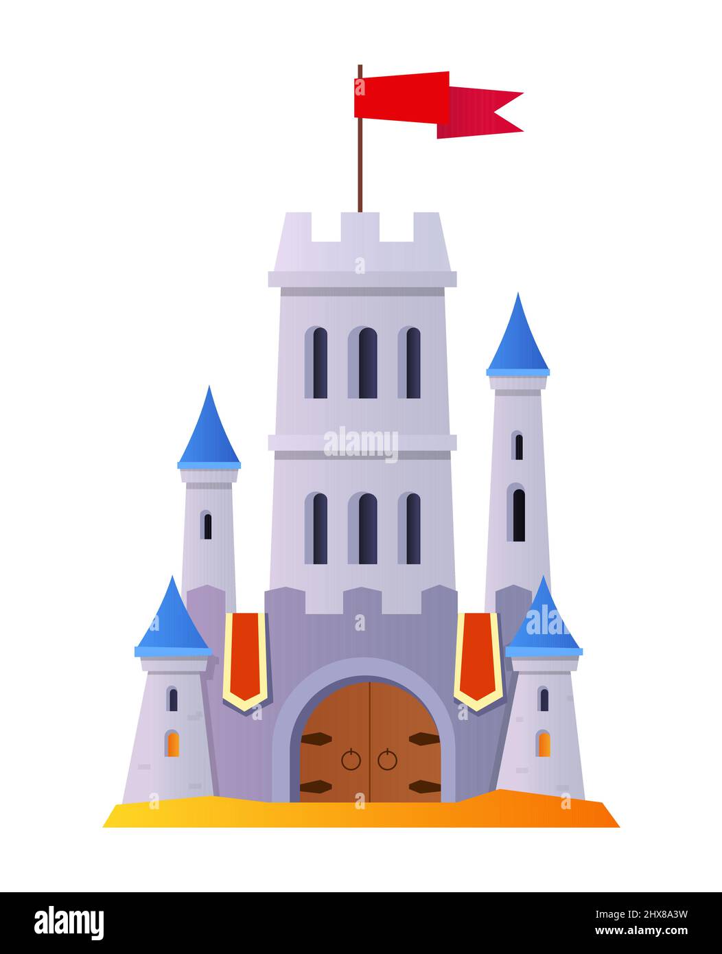 Medieval castle - flat design style object on white background Stock Vector