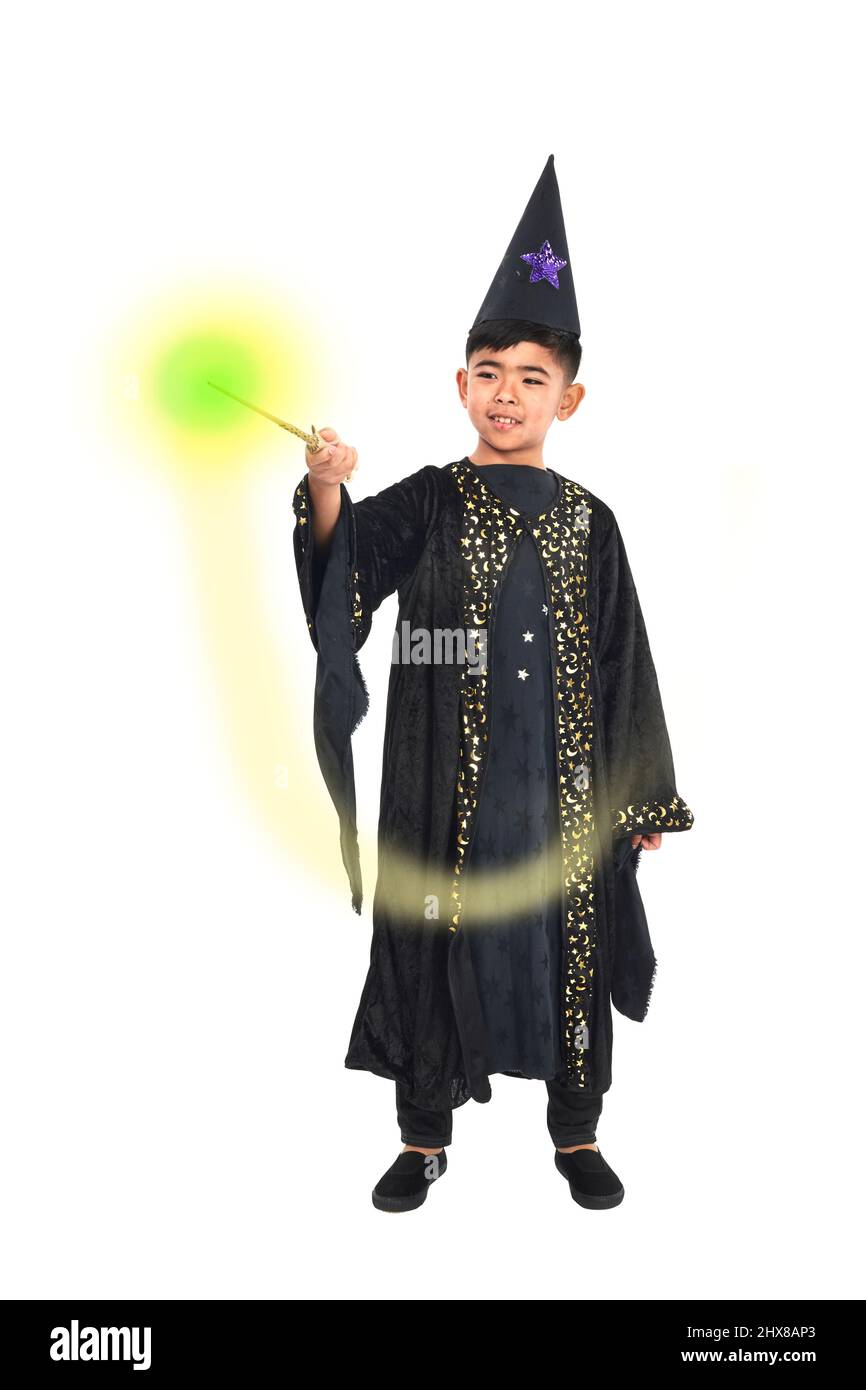 Wizard with a magic wand Stock Photo