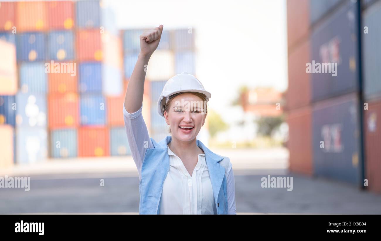 CEO manager celebrating complete project by raising hands up Concept of