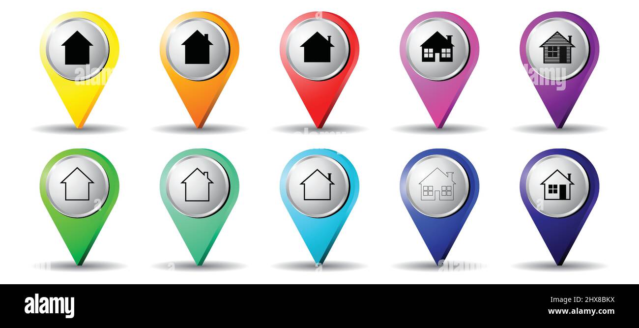Location pins with house icon - vector illustration Stock Vector