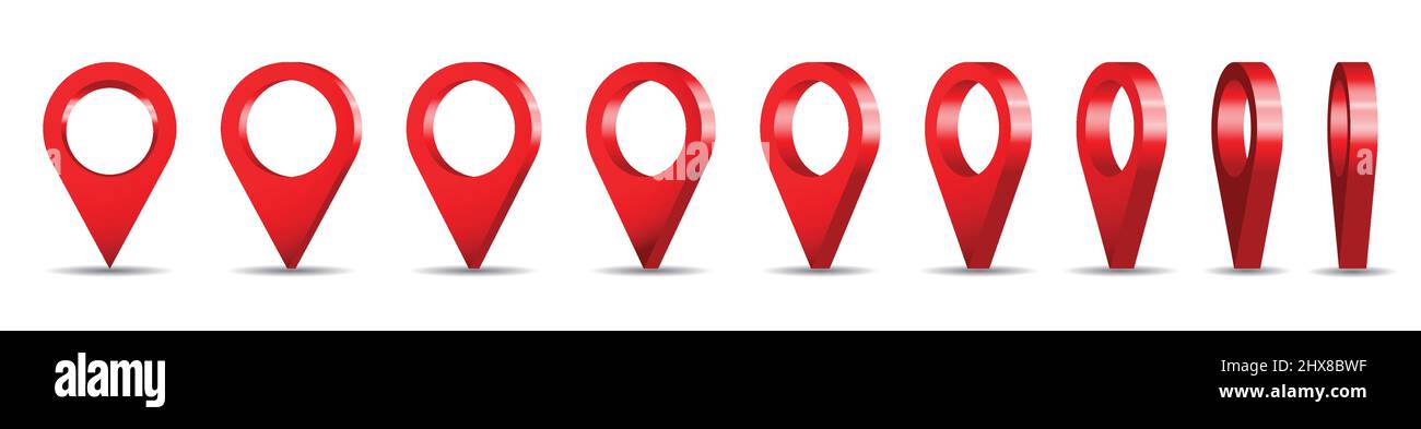 3D red location pins - vector illustration Stock Vector