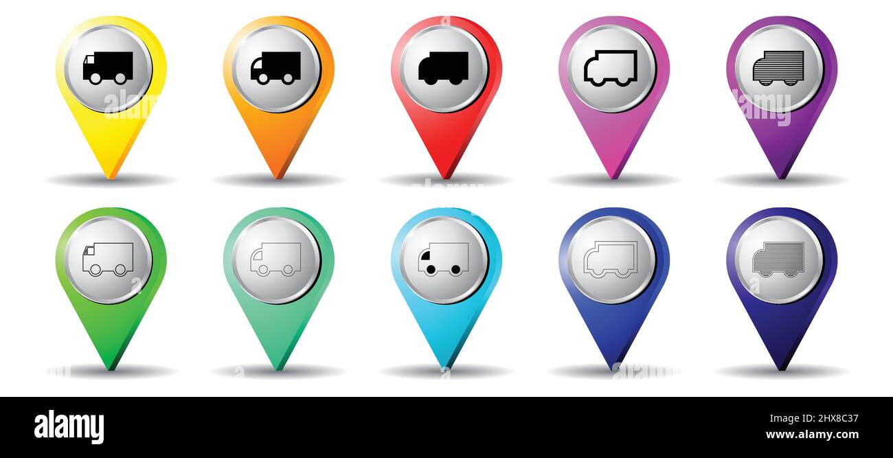 Location pins with truck icon - vector illustration Stock Vector