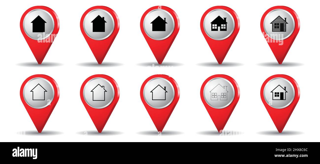 Location pins with house icon - vector illustration Stock Vector