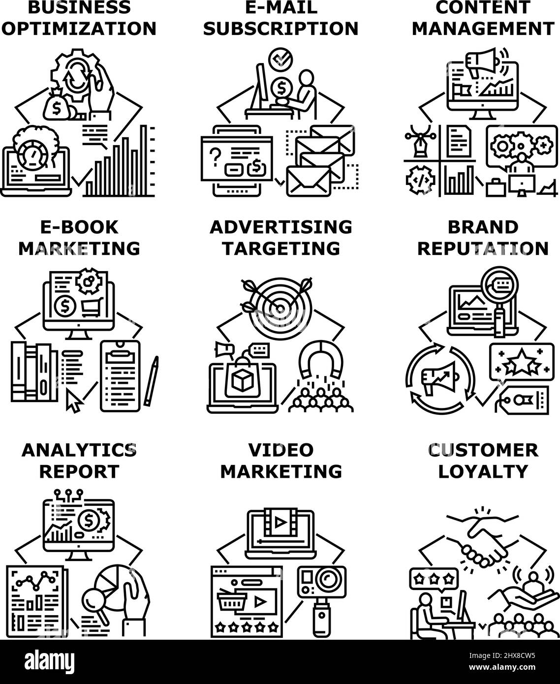 Marketing Business Set Icons Vector Illustrations Stock Vector Image ...