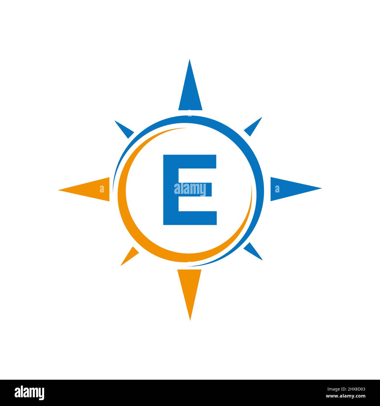 Compass Logo Design On Letter E Concept. Letter E Compass Adventure