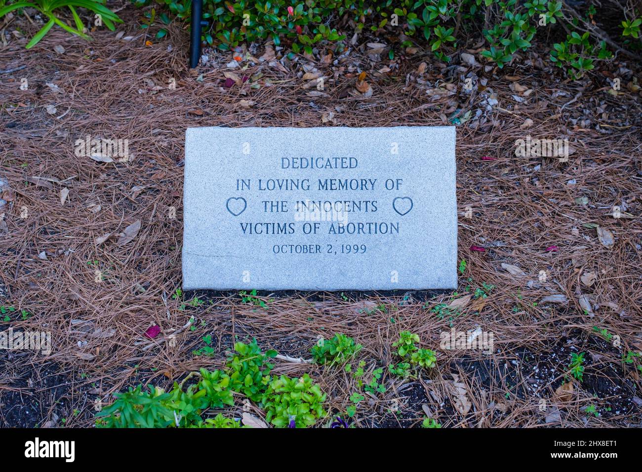 Memorial marker dedicated to the memory of 'victims of abortion' Stock Photo