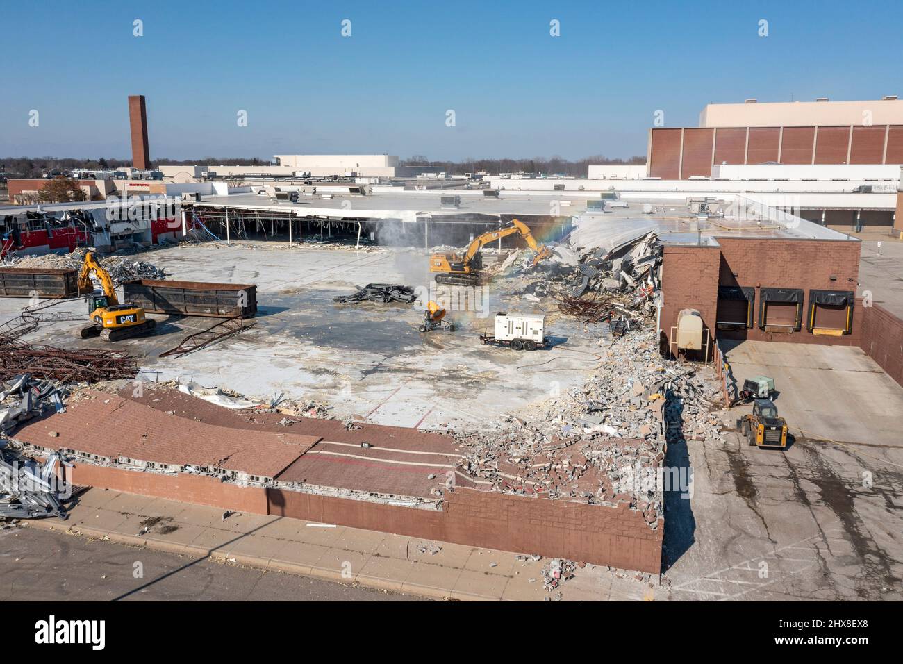 Harper Woods, Michigan - Demolition of the Eastland Center, one of the Detroit area's oldest enclosed shopping malls. The Target store (foreground) is Stock Photo