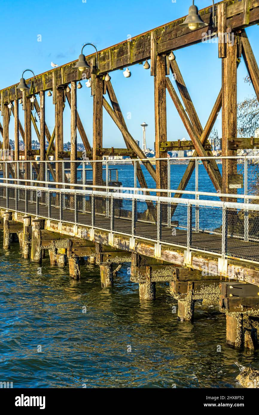 A wooden pier at Jack Block Park in West Seattle, Washington Stock ...