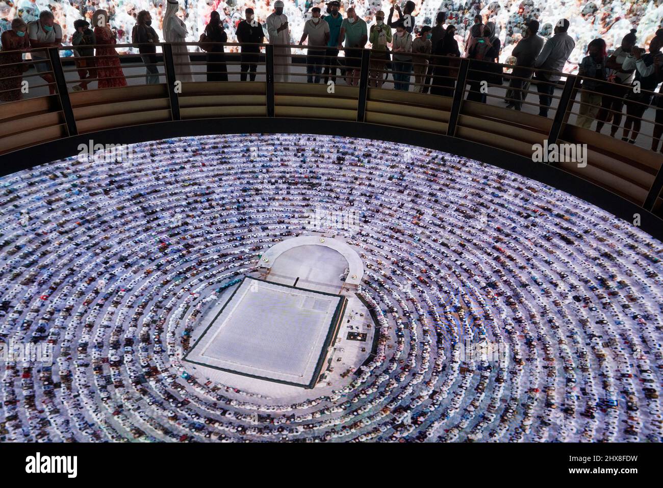 The Saudi Arabia pavilion at Dubai Expo2020, showing the visitors in an immersive showing of drone footage from the country. Stock Photo