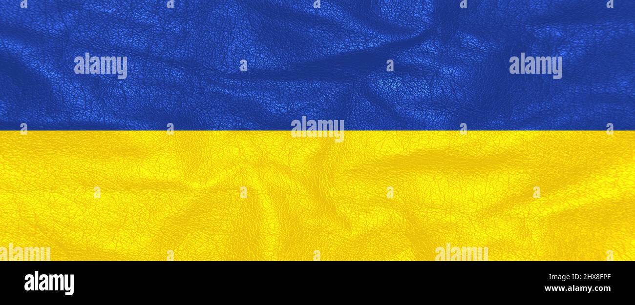 Transparent colors of Ukrainian flag on cracked wall. Stock Photo