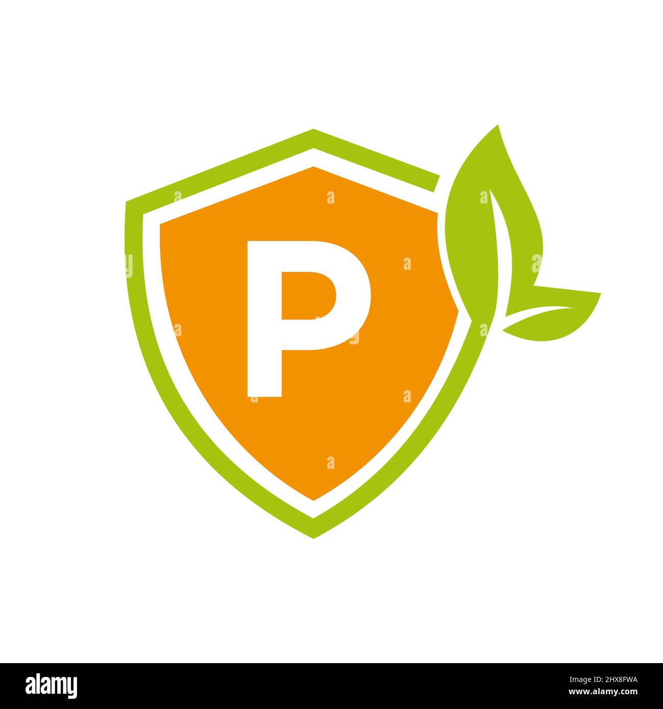 Eco Leaf Agriculture Logo On Letter P Vector Template. Eco Sign, Agronomy, Wheat Farm, Rural Country Farming, Natural Harvest Concept Stock Vector