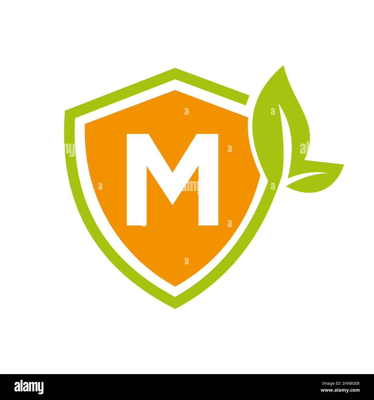 Eco Leaf Agriculture Logo On Letter M Vector Template. Eco Sign, Agronomy, Wheat Farm, Rural Country Farming, Natural Harvest Concept Stock Vector