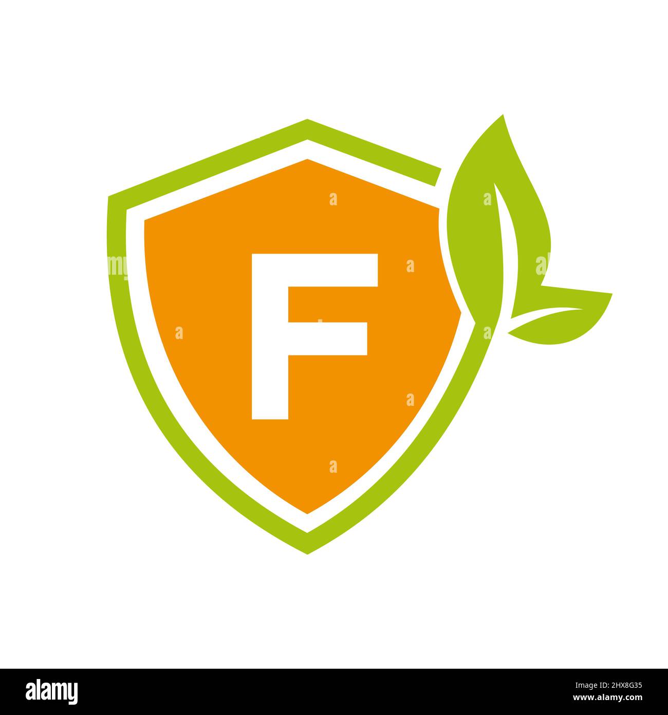Eco Leaf Agriculture Logo On Letter F Vector Template. Eco Sign, Agronomy, Wheat Farm, Rural Country Farming, Natural Harvest Concept Stock Vector