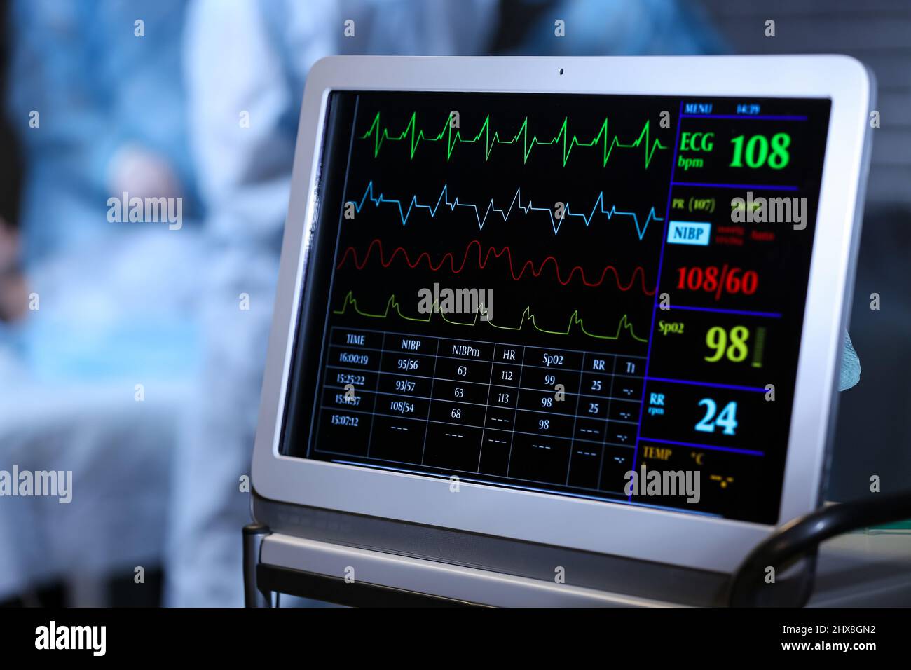 Modern heart rate monitor in operating room Stock Photo Alamy