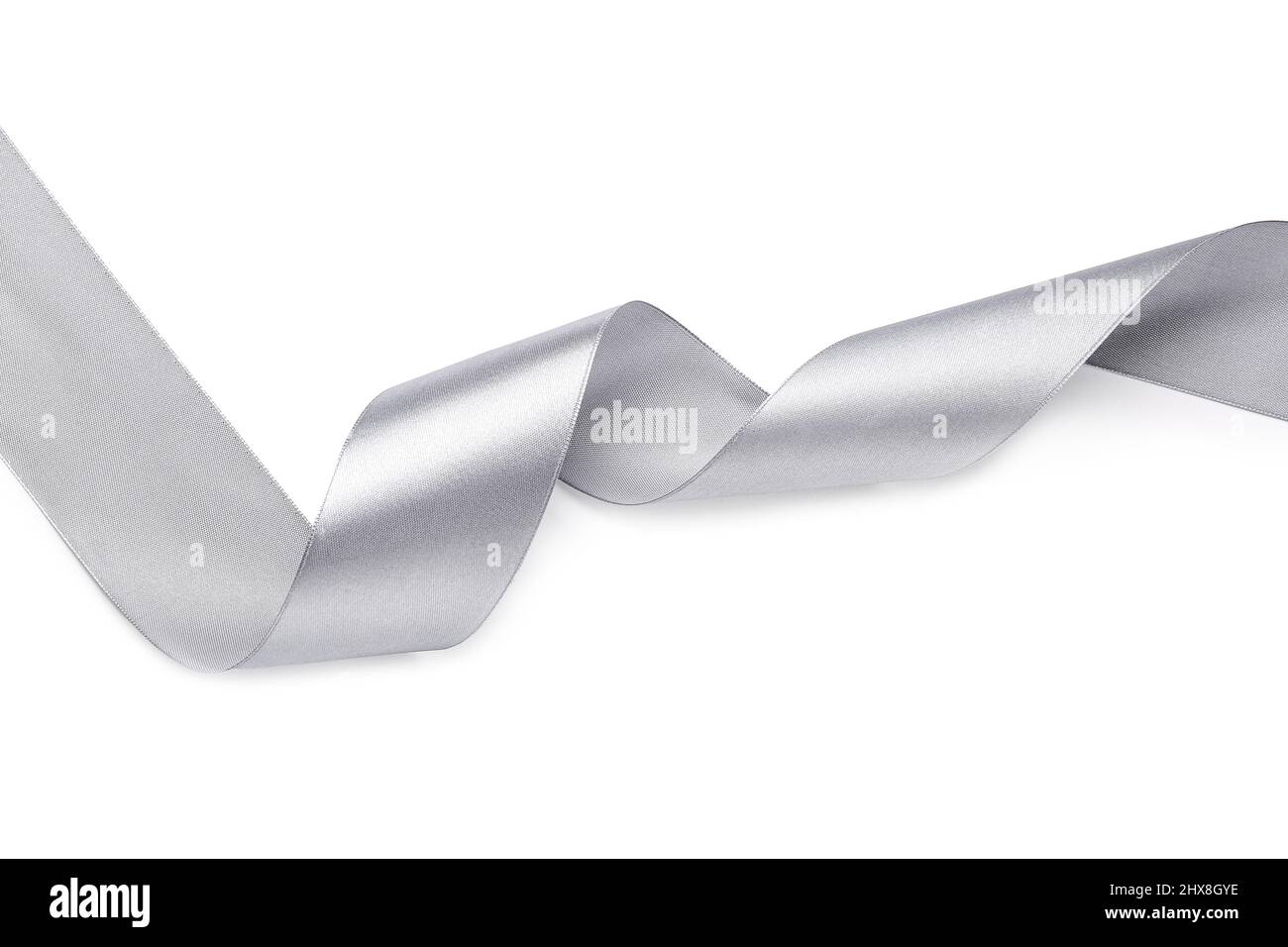 Curly silver ribbon on white background Stock Photo - Alamy