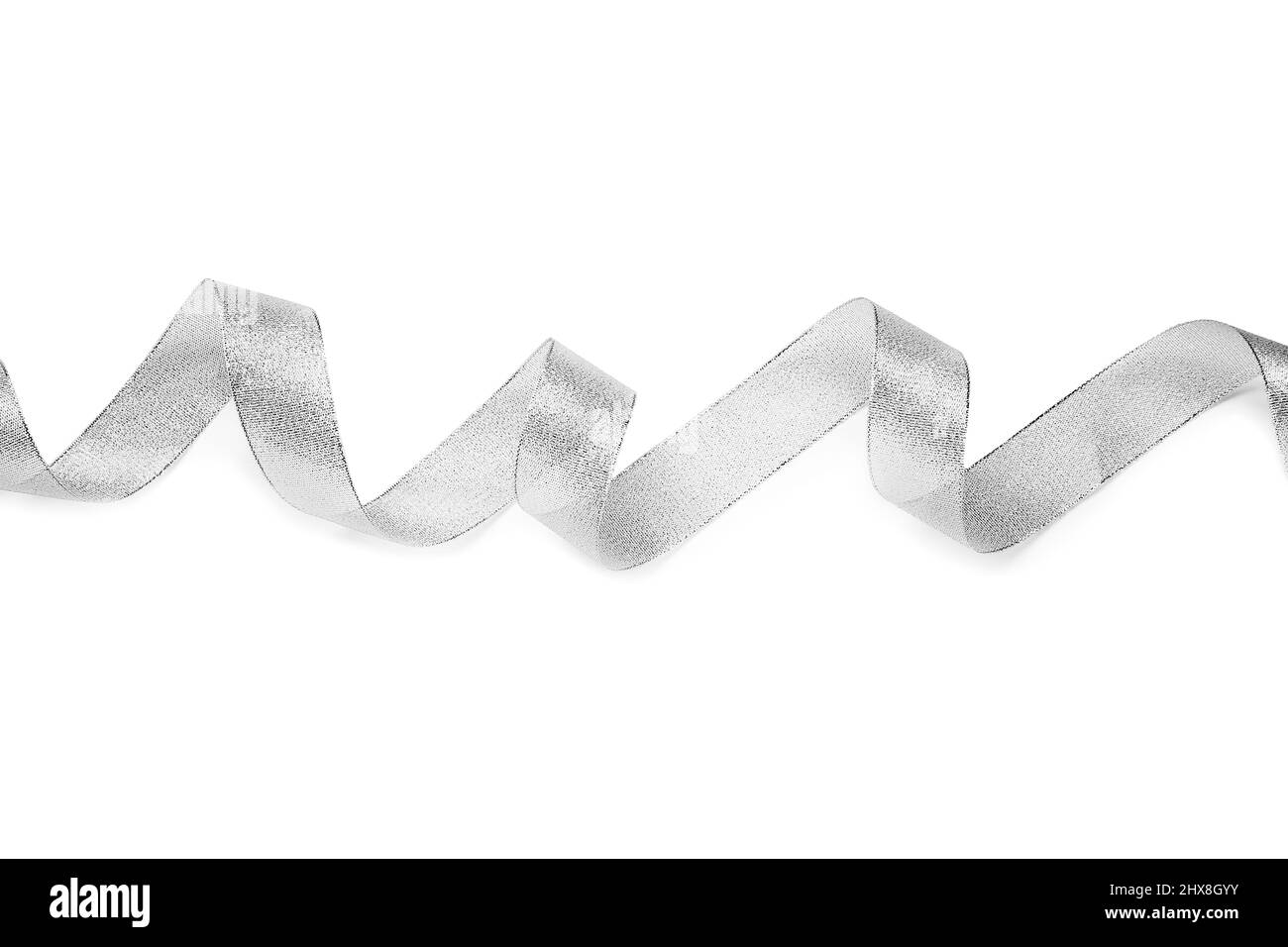 Curly silver ribbon on white background Stock Photo - Alamy