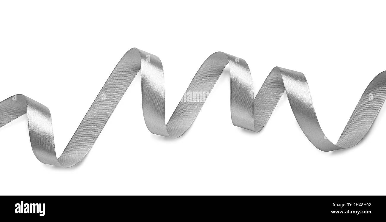 Curly silver ribbon on white background Stock Photo - Alamy