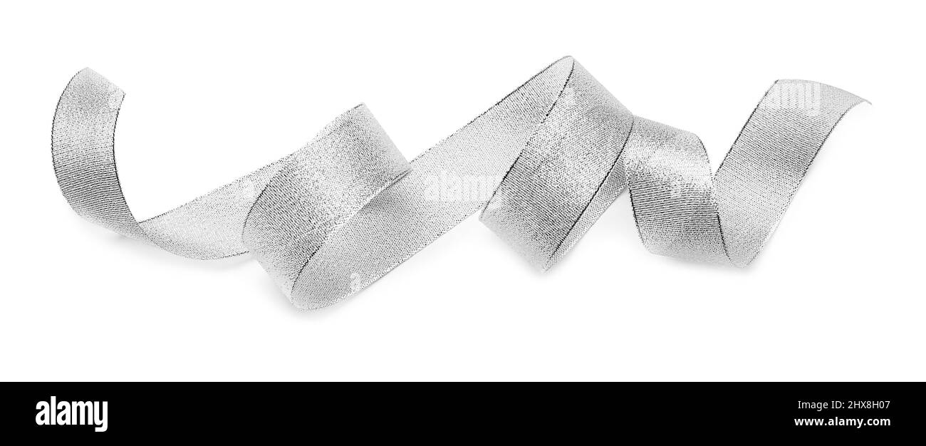Curly silver ribbon on white background Stock Photo - Alamy