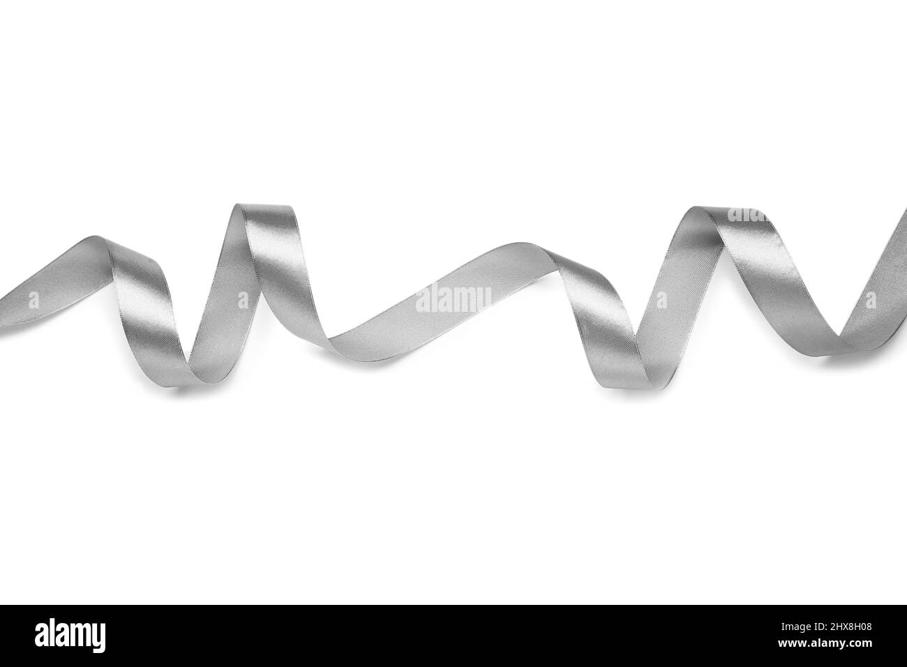 Curly silver ribbon on white background Stock Photo - Alamy
