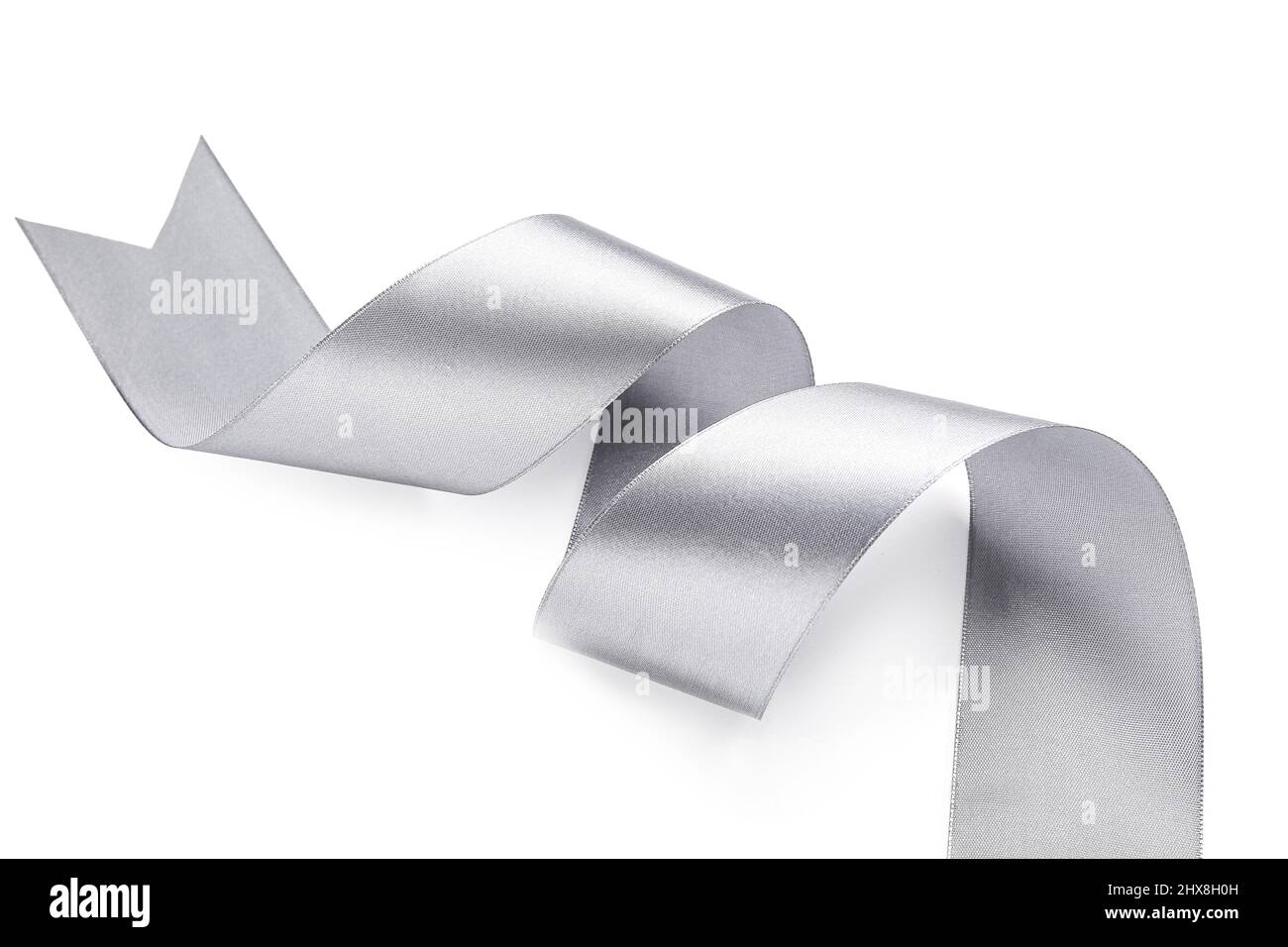 Curly silver ribbon on white background Stock Photo - Alamy
