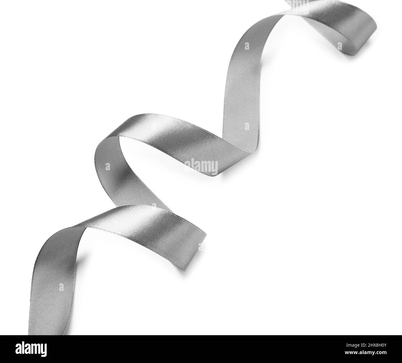 Curly silver ribbon on white background Stock Photo - Alamy