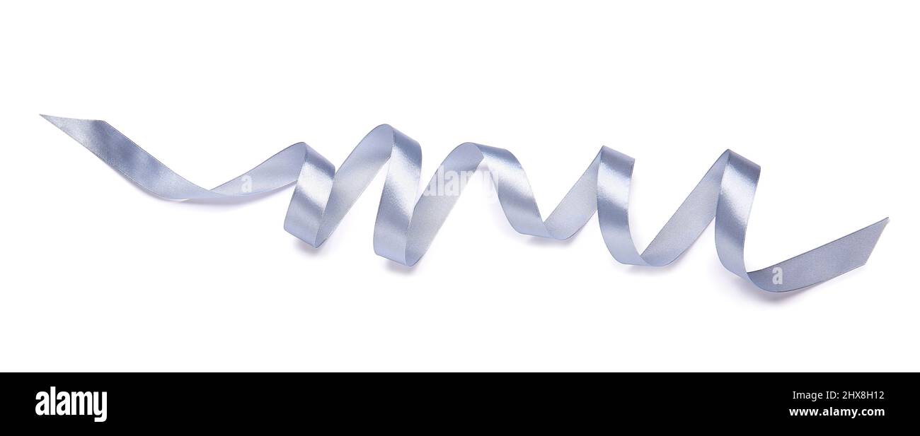 Curly silver ribbon on white background Stock Photo - Alamy