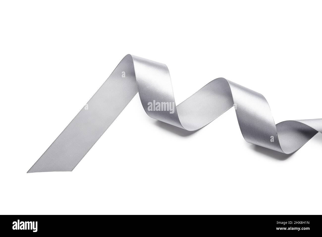 Curly silver ribbon on white background Stock Photo - Alamy