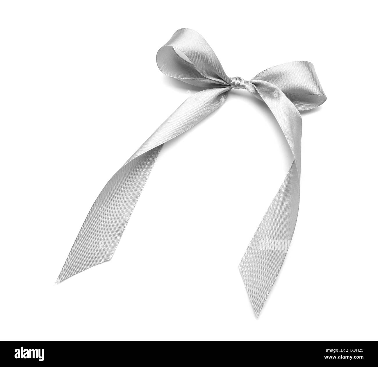 Beautiful silver ribbon bow on white background Stock Photo - Alamy