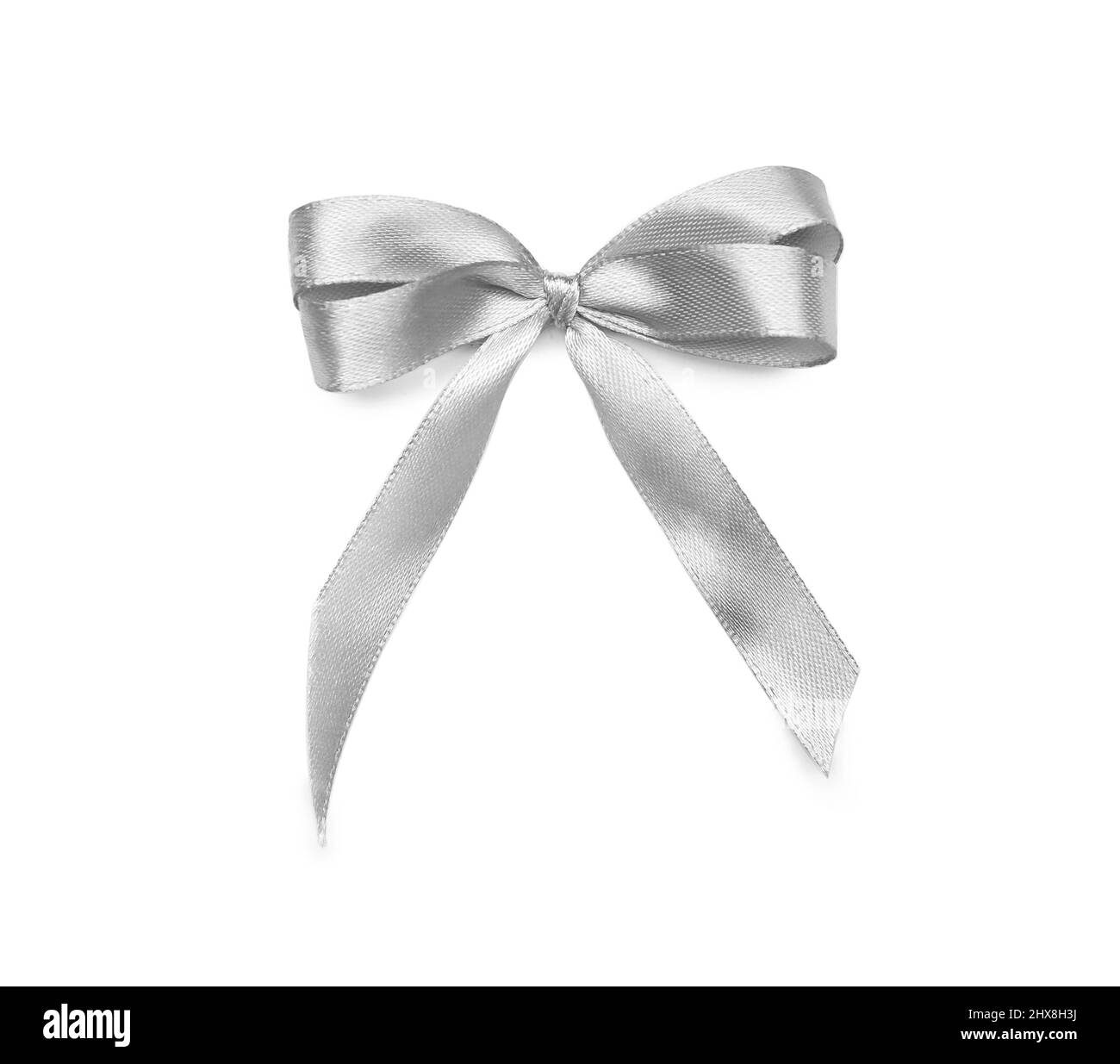 Beautiful silver ribbon bow on white background Stock Photo - Alamy