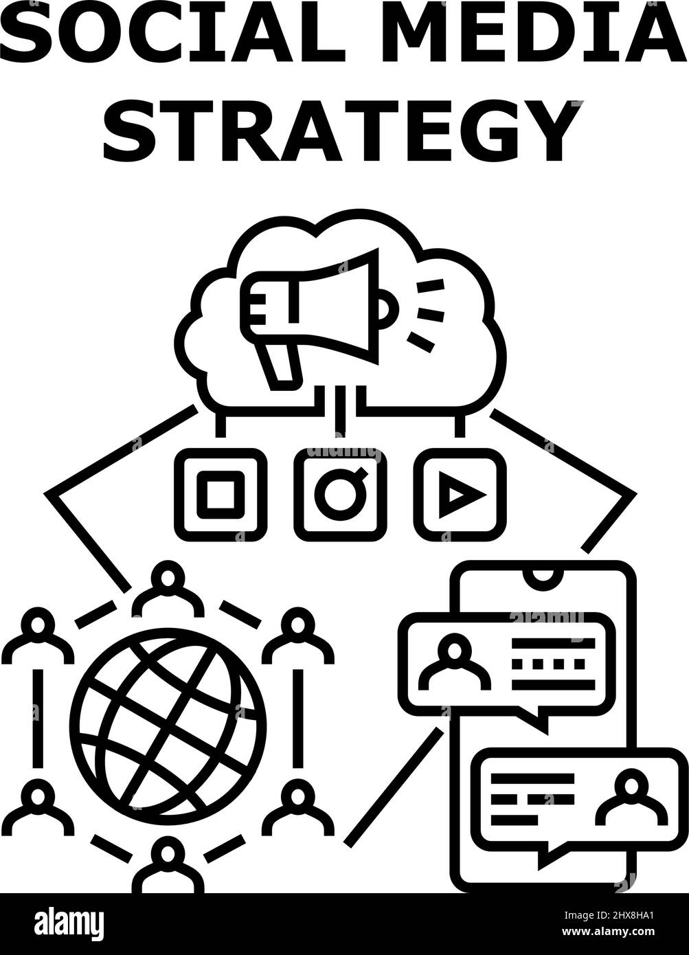Social Media Strategy Vector Black Illustration Stock Vector Image