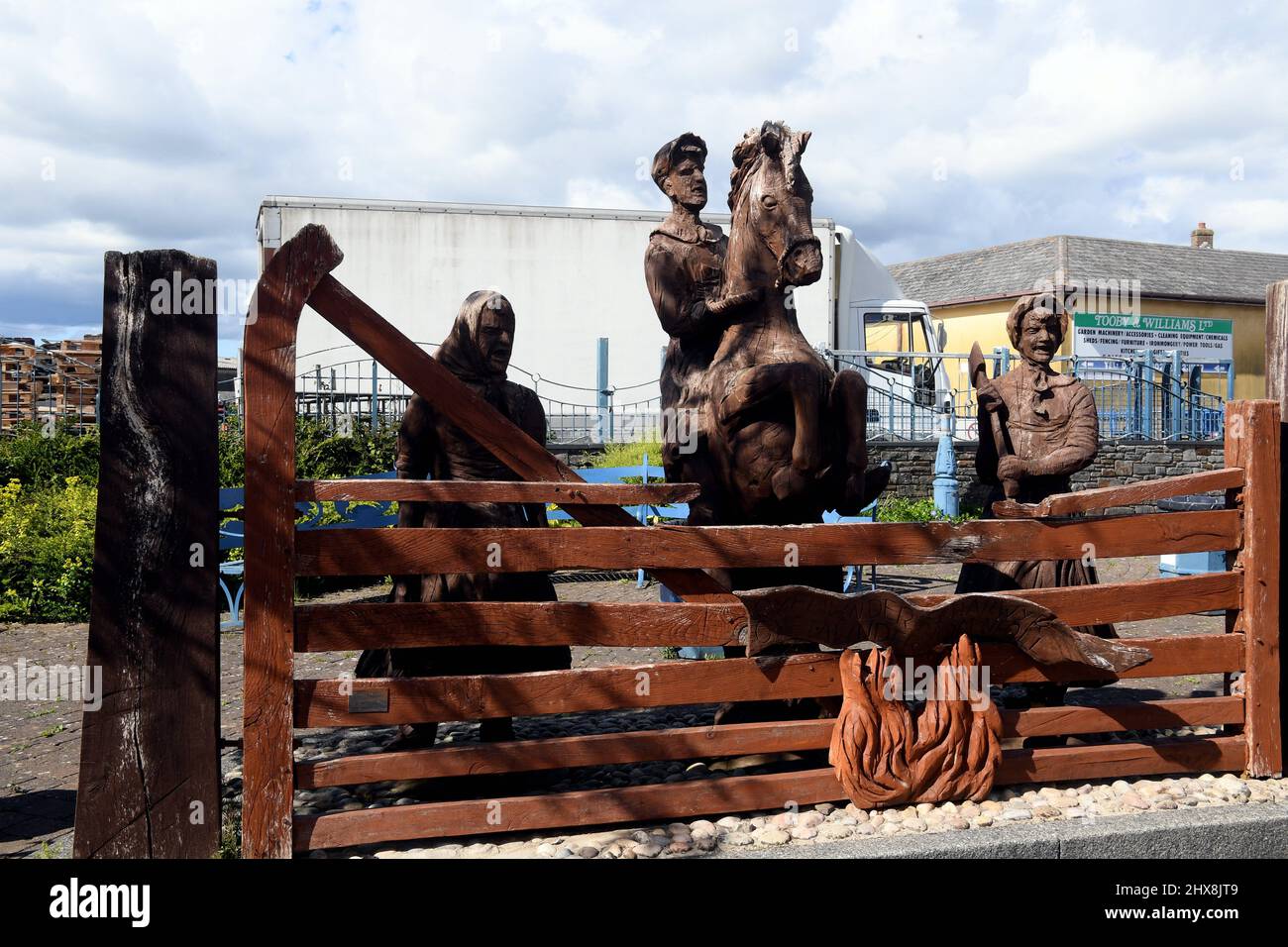 Stock Images of West Wales  190521   St Clears village in Carmarthenshire    Rebecca Riots Sculpture      Picture by Richard Williams Photography Stock Photo