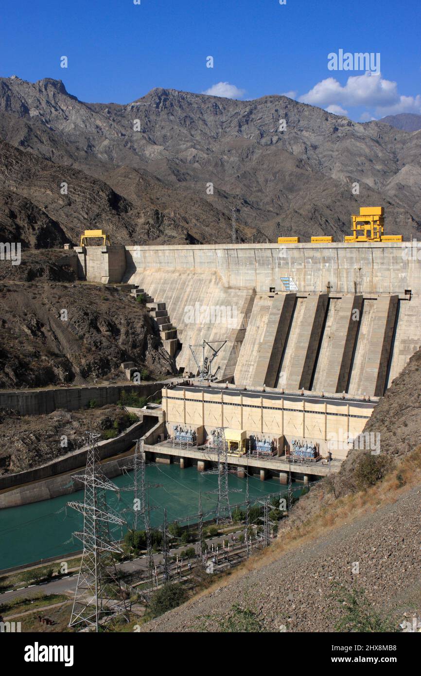 Toktogul hydroelectric power station on Naryn river, Kyrgyzstan Stock