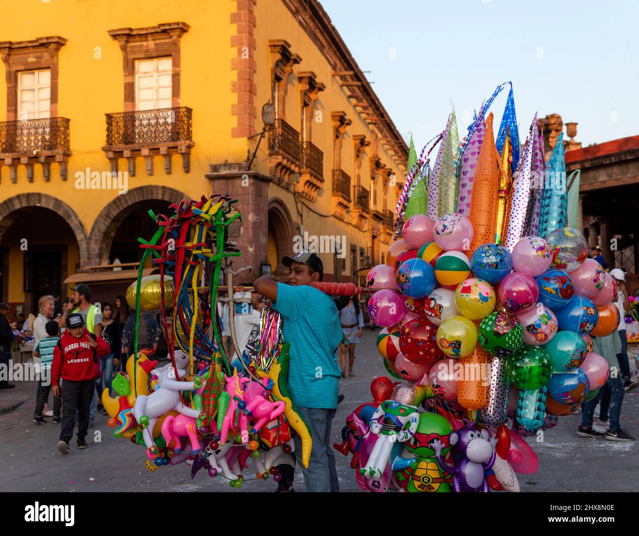 Mexico,  Guanajuato State, San Miguel de Allende,  person selling balloons on the street Stock Photo