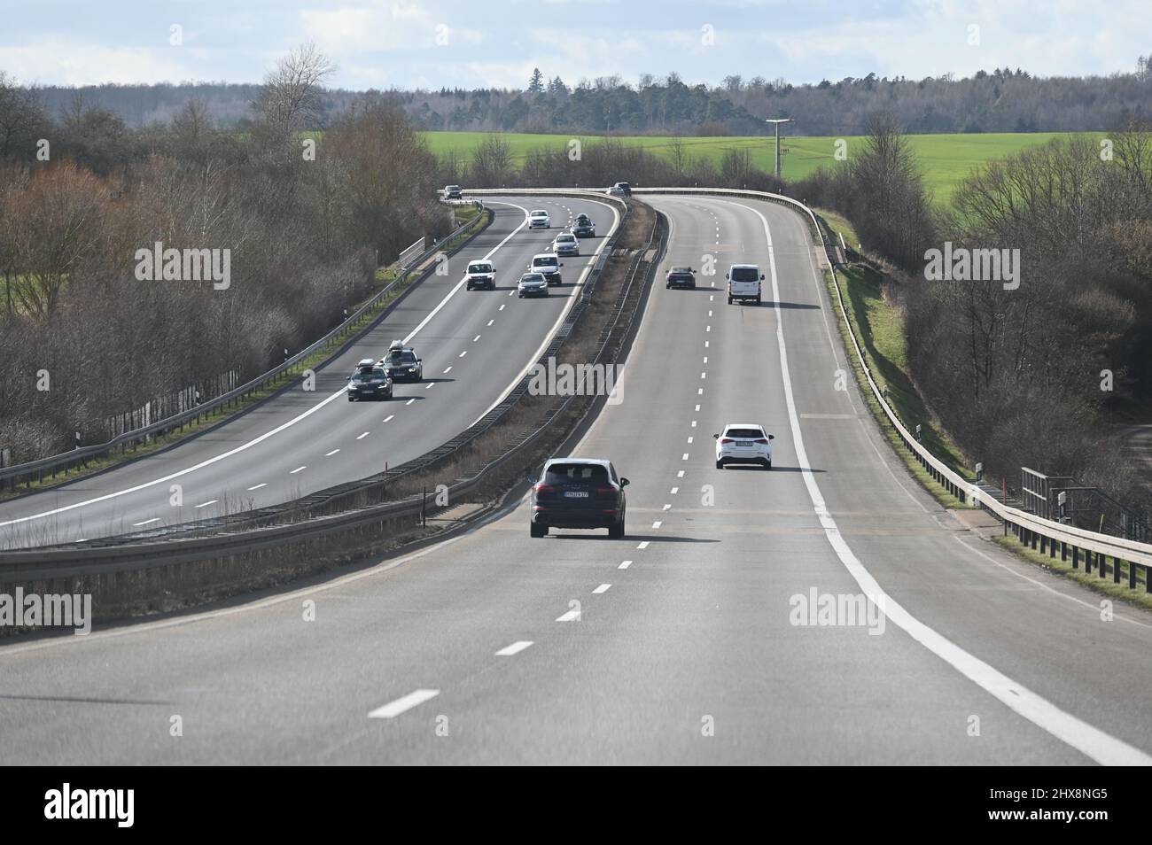 German autobahn on a sunny day in February Stock Photo