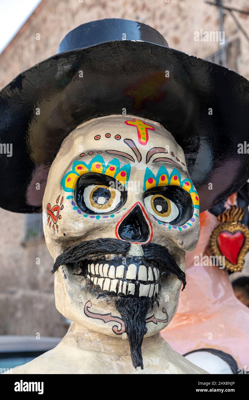 Mexico,Guanajuato State, San Miguel de Allende,  'Desfile de Gigantes', Mojigangas, Day of the Dead paper mache skull Stock Photo