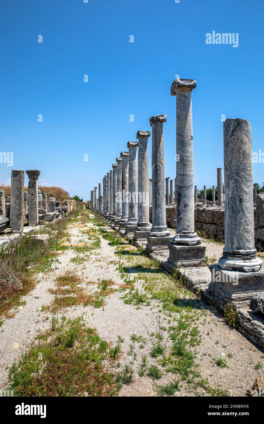 Perge ancient city ruins, Aksu, Antalya, Turkey. Stock Photo