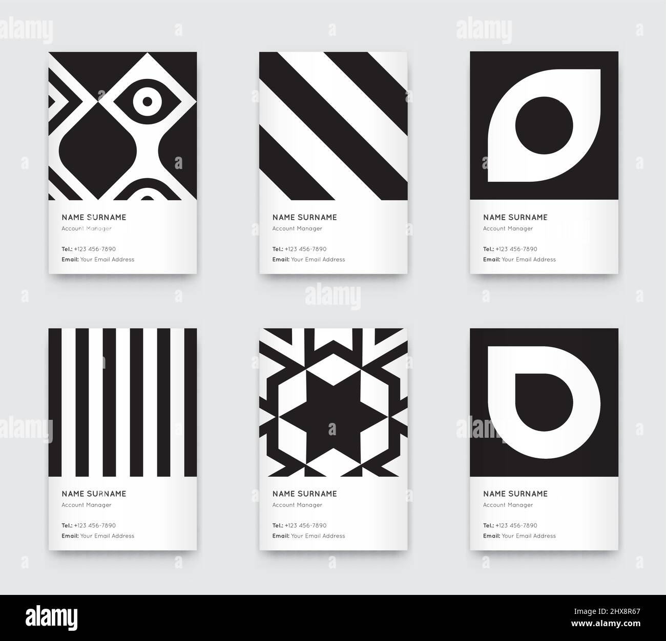 Vector Minimal Propaedeutics Black and White Graphic Trendy Vertical Business Cards Set Stock Vector