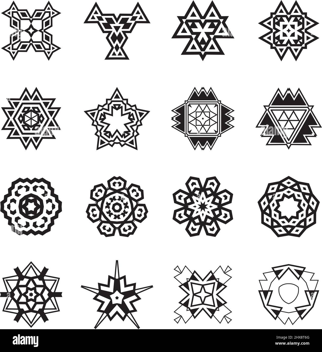 Abstract Geometric Elements, Pattern Ethnic Aztec or Maya Vector Set ...