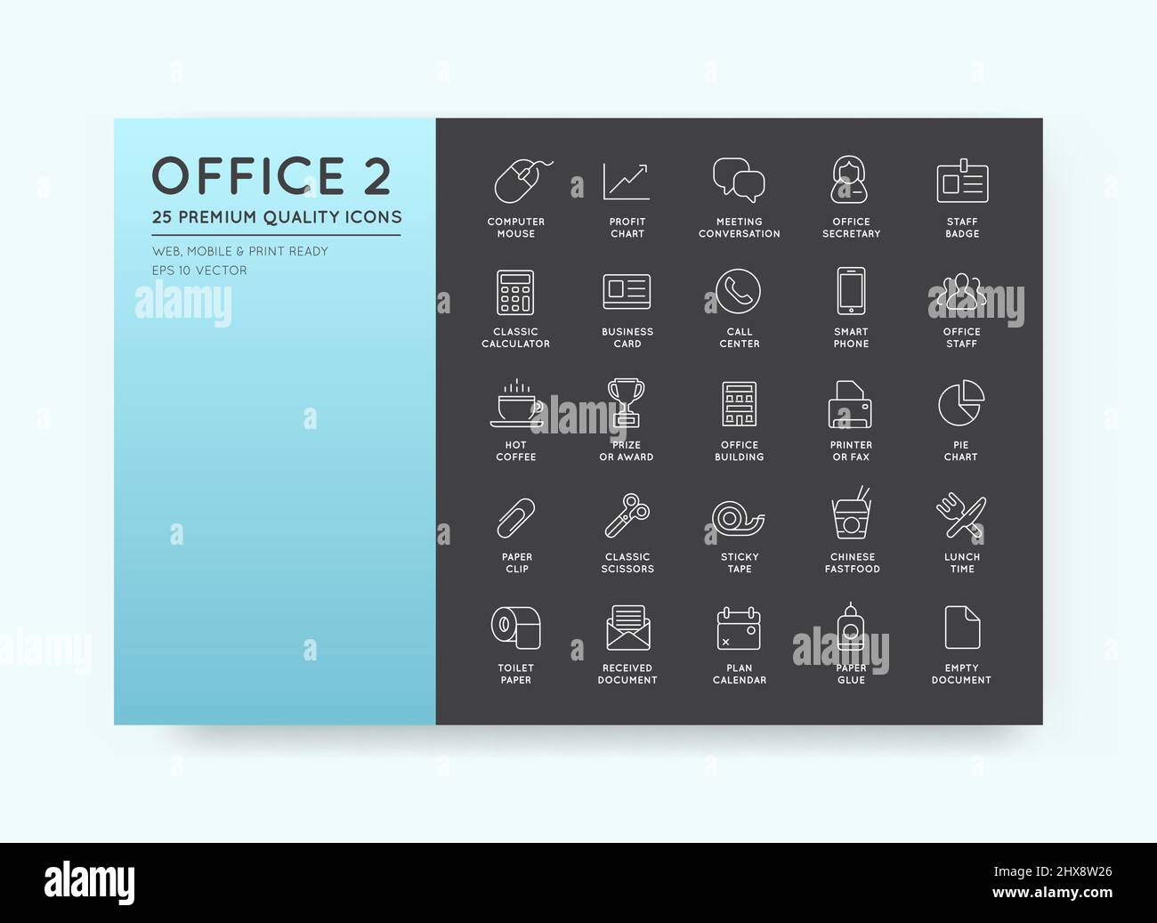 Vector High Qulaity Office Outline Icons Set Stock Vector