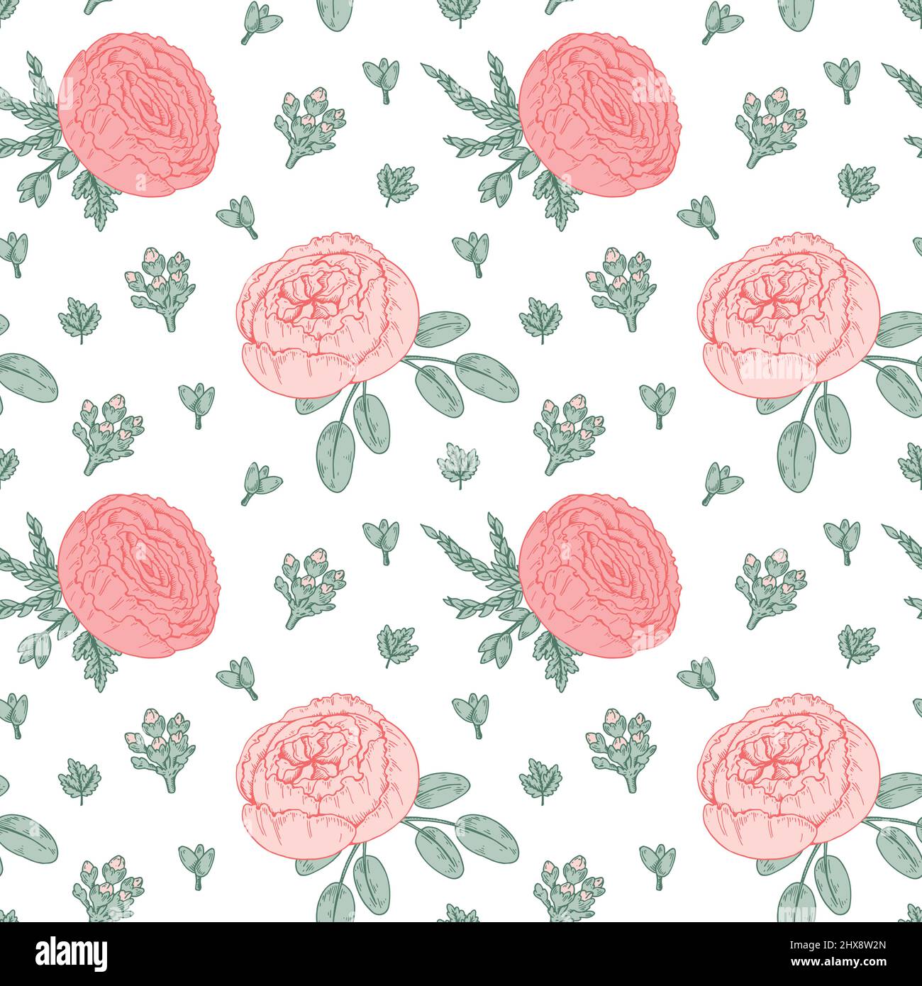 Gentle floral seamless pattern with roses and peonies. Hand drawn ...