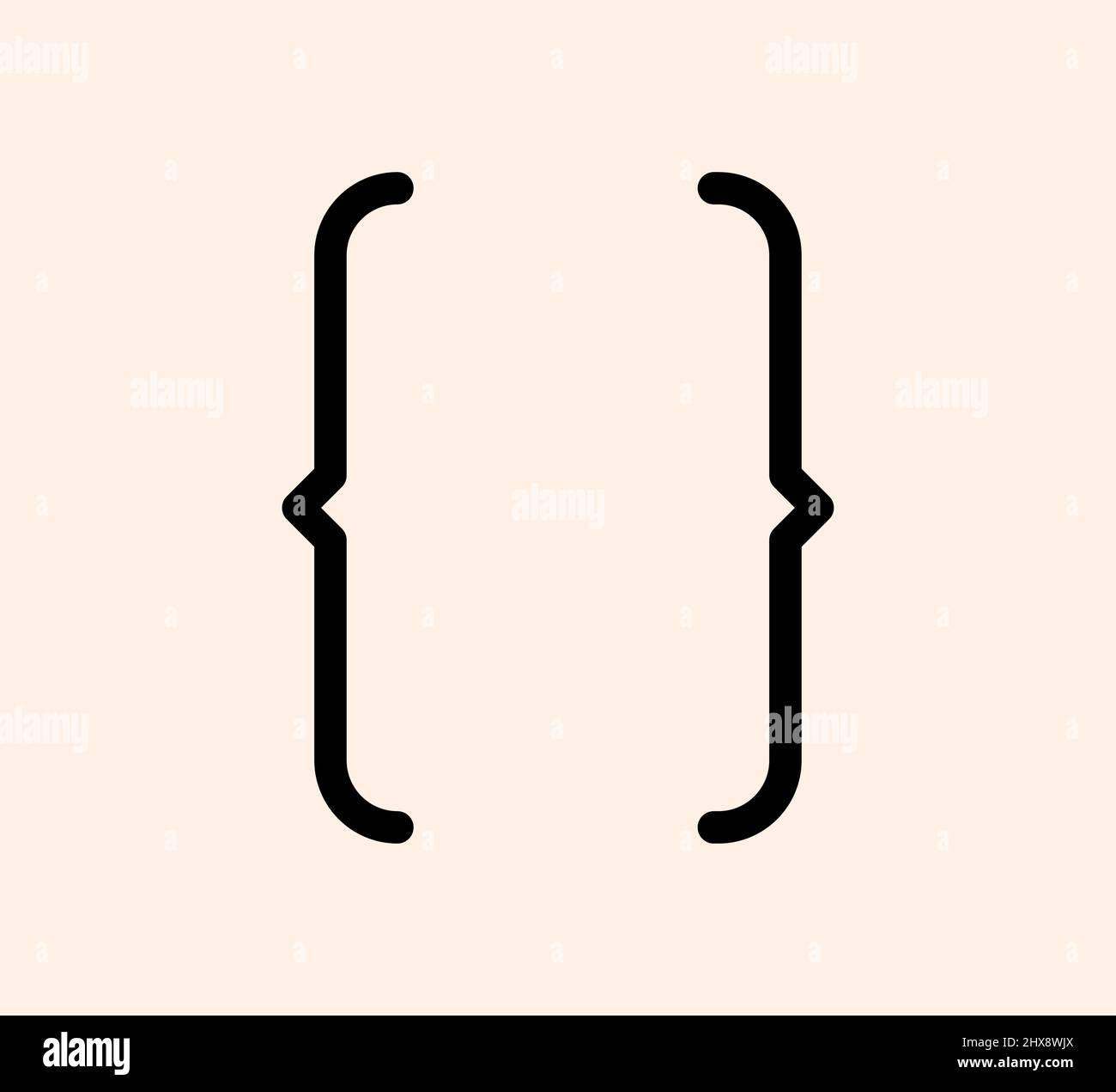 Curly braces punctuation mark black icon. Vintage elegant brackets symbol for typing or